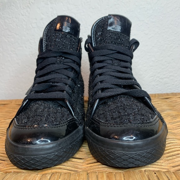 Adidas Honey Triple Black Shimmer Mid High Tops Sneakers Size 8.5 - Picture 4 of 12